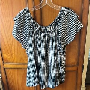 Terra & Sky Black and White Gingham Peasant Blouse